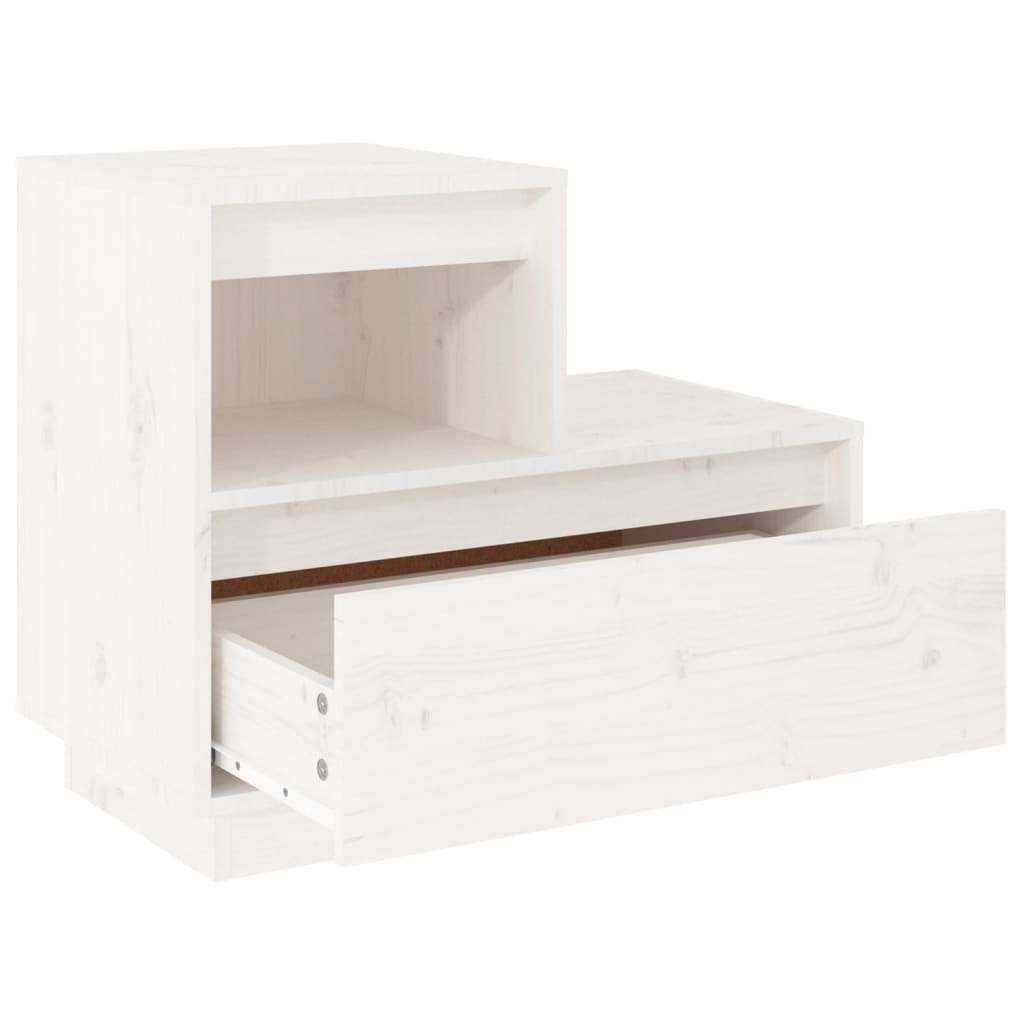 Comodini Bianchi 2 pz 60x34x51 cm in Legno Massello di Pino - homemem39