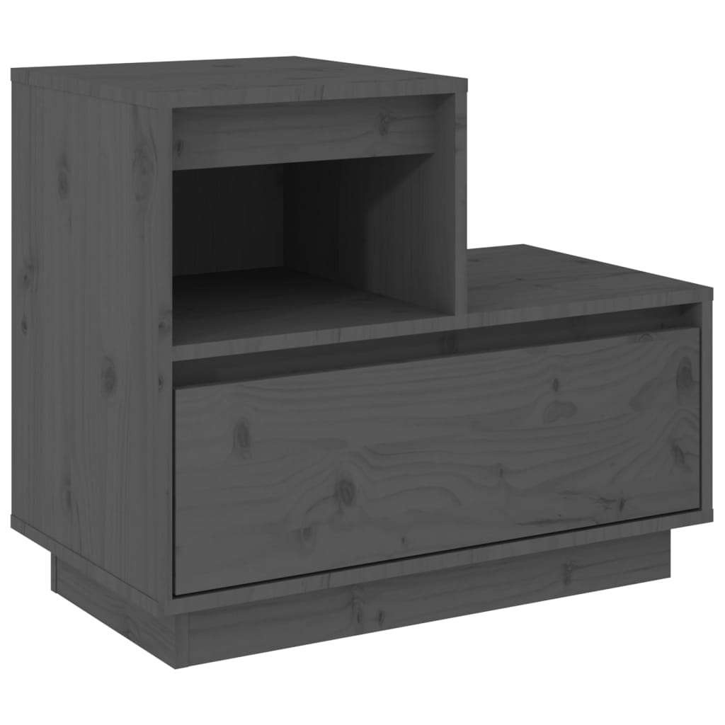 Comodini Grigi 2 pz 60x34x51 cm in Legno Massello di Pino - homemem39