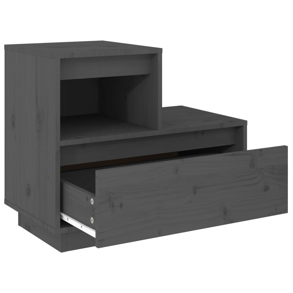 Comodini Grigi 2 pz 60x34x51 cm in Legno Massello di Pino - homemem39