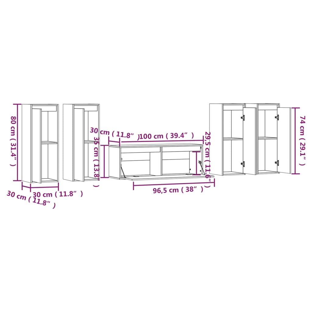 Mobili Porta TV 5 pz Miele in Legno Massello di Pino - homemem39