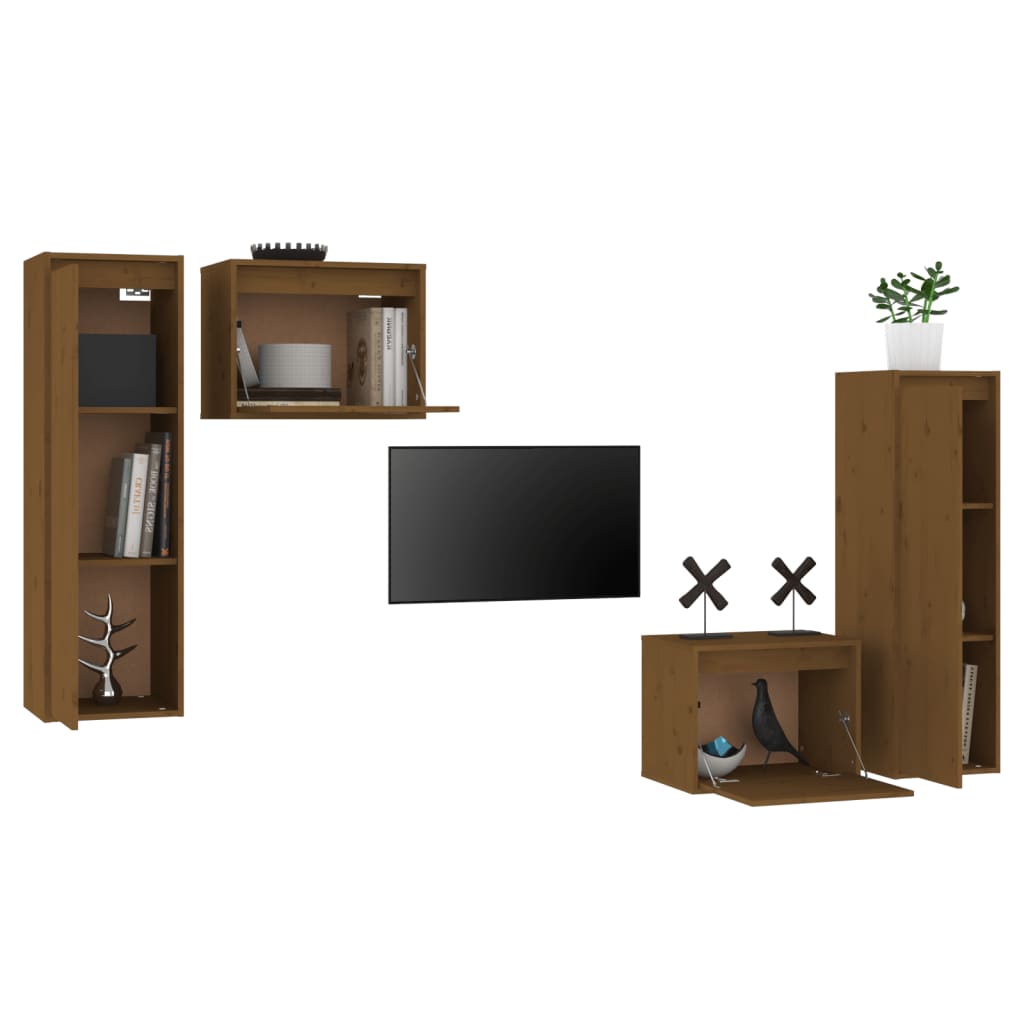 Mobili Porta TV 4 pz Miele in Legno Massello di Pino - homemem39