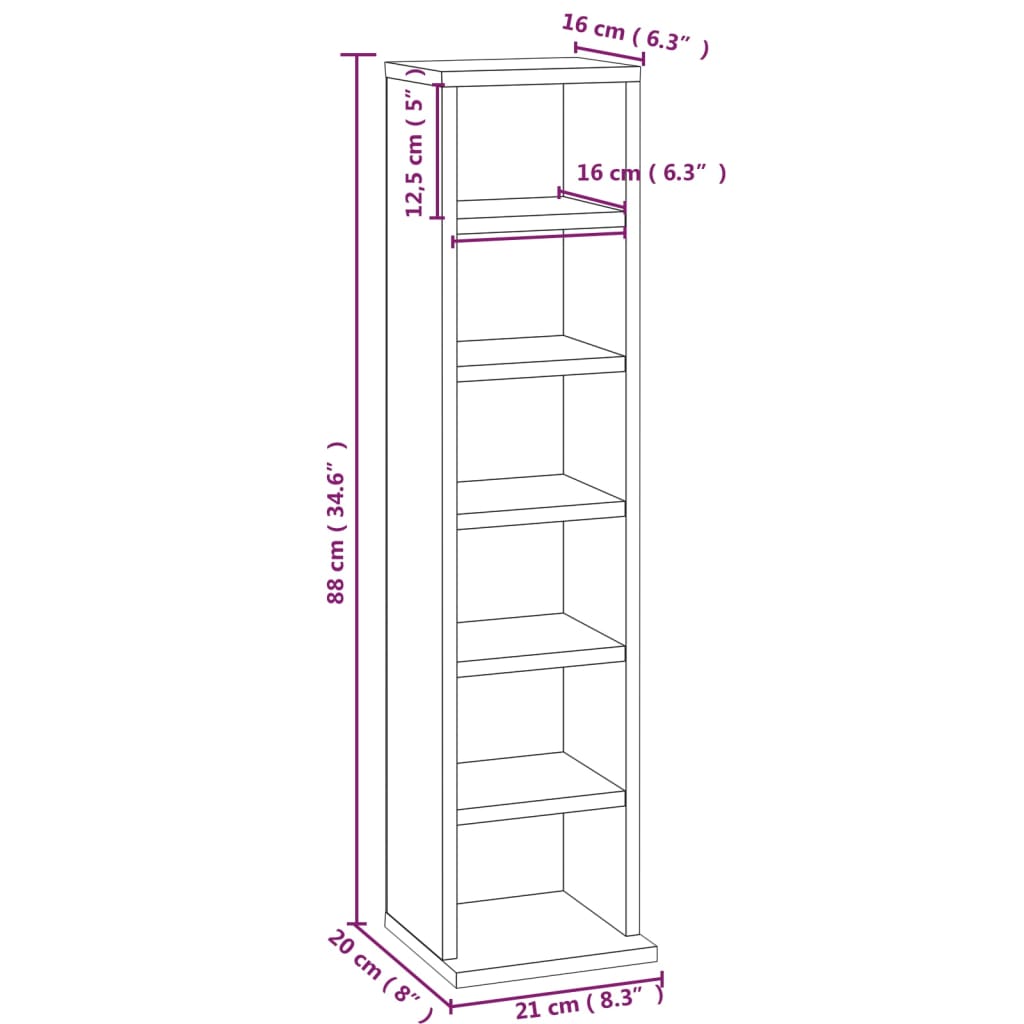 Mobile Porta CD Rovere Fumo 21x20x88 cm in Legno Multistrato - homemem39