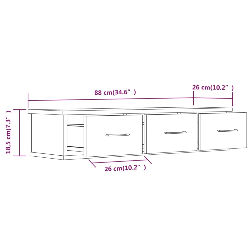 Mobile a Parete Rovere Fumo 88x26x18,5 cm in Legno Multistrato - homemem39