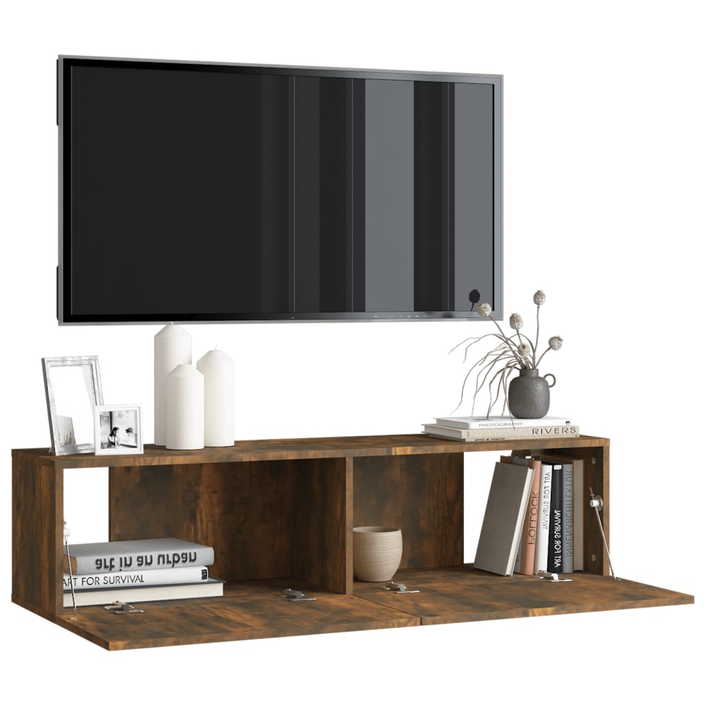 Mobile TV a Parete Rovere Fumo 120x30x30cm Legno Ingegnerizzato - homemem39