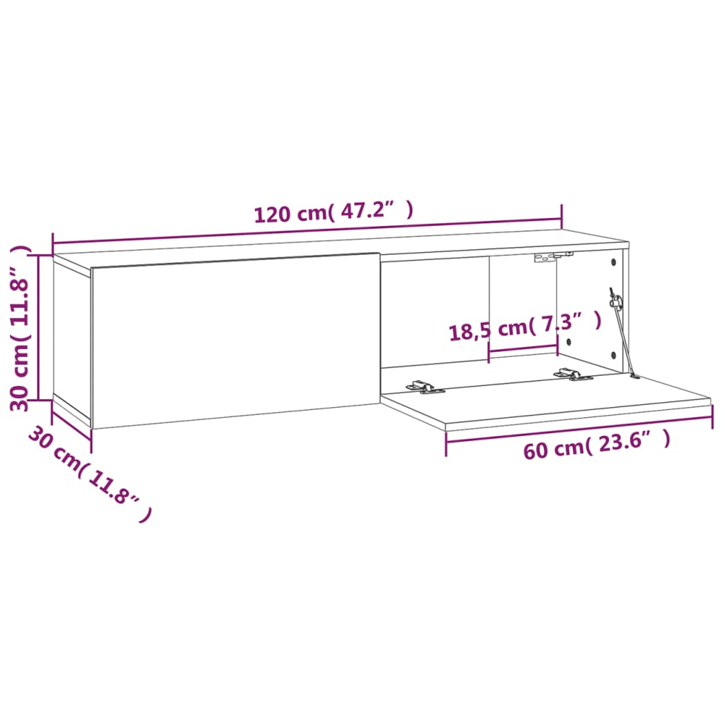 Mobile TV a Parete Rovere Fumo 120x30x30cm Legno Ingegnerizzato - homemem39