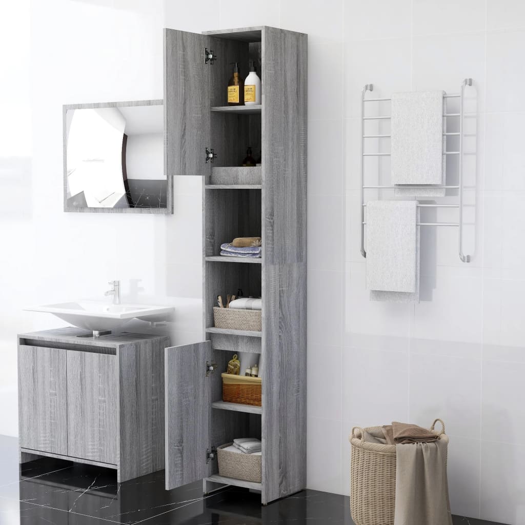 Armadio Bagno Rovere Grigio 30x30x183,5cm Legno Ingegnerizzato - homemem39