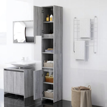 Armadio Bagno Rovere Grigio 30x30x183,5cm Legno Ingegnerizzato - homemem39