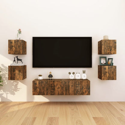 Armadietti TV Montati a Parete 2pz Rovere Fumo 30,5x30x30 cm - homemem39