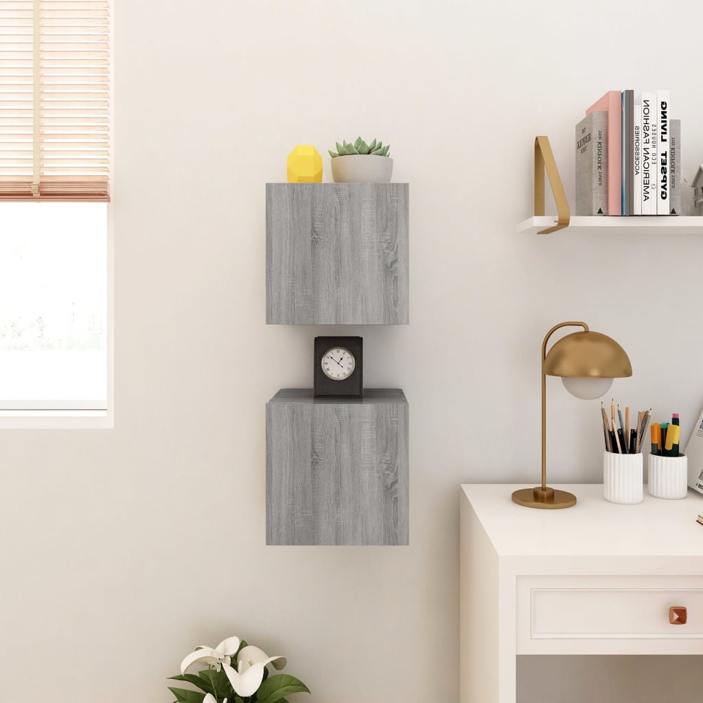 Armadietti TV Montati a Parete 2pz Grigio Sonoma 30,5x30x30 cm - homemem39