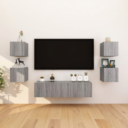 Armadietti TV Montati a Parete 2pz Grigio Sonoma 30,5x30x30 cm - homemem39