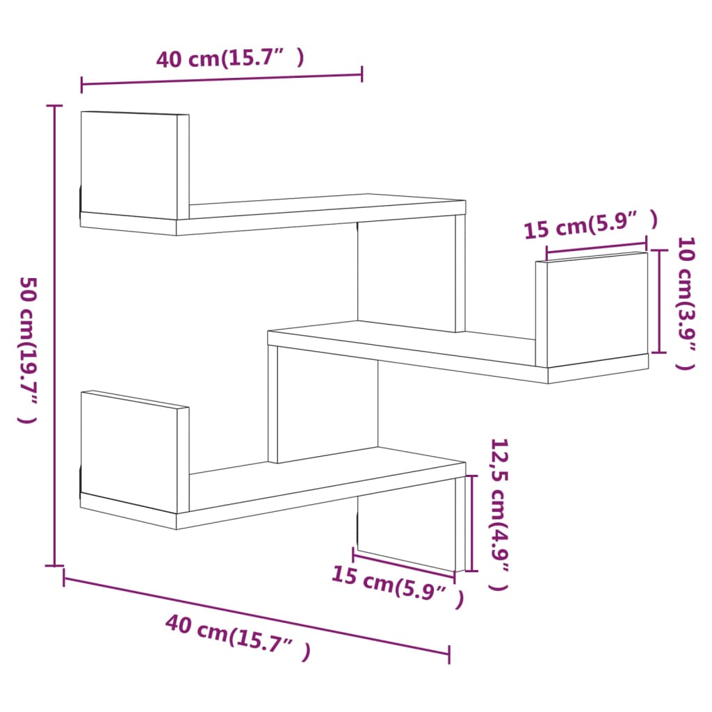 Scaffale Parete Angolo 2pz Grigio Sonoma 40x40x50cm Multistrato - homemem39