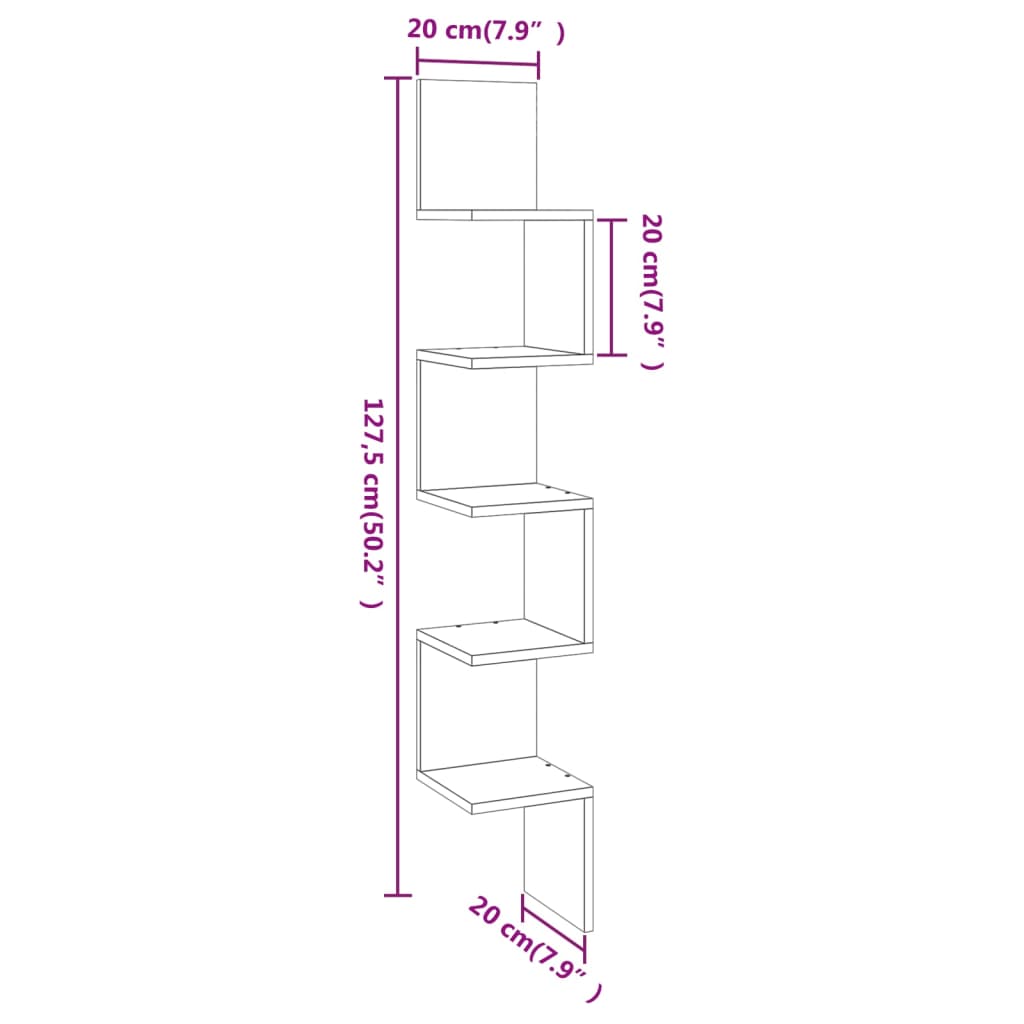 Mensola Muro Angolo Rovere Fumo 20x20x127,5cm Legno Multistrato - homemem39