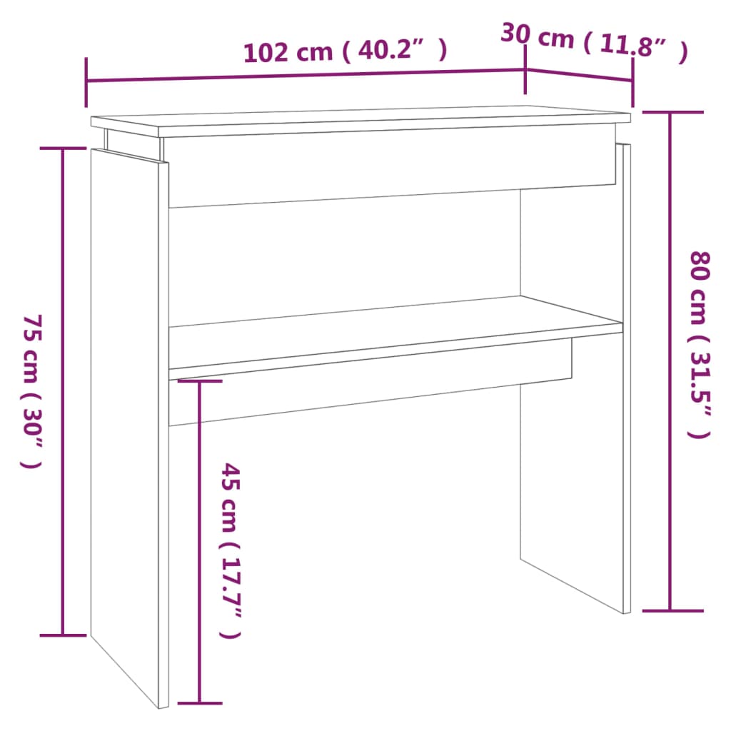 Tavolino Consolle Grigio Sonoma 102x30x80 cm Legno Multistrato - homemem39