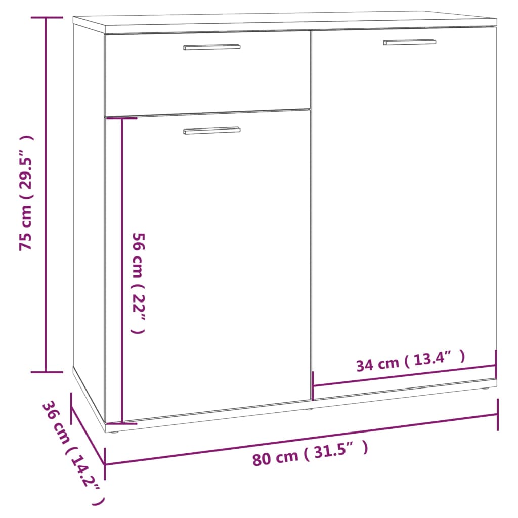 Credenza Rovere Marrone 80x36x75 cm in Legno Ingegnerizzato - homemem39