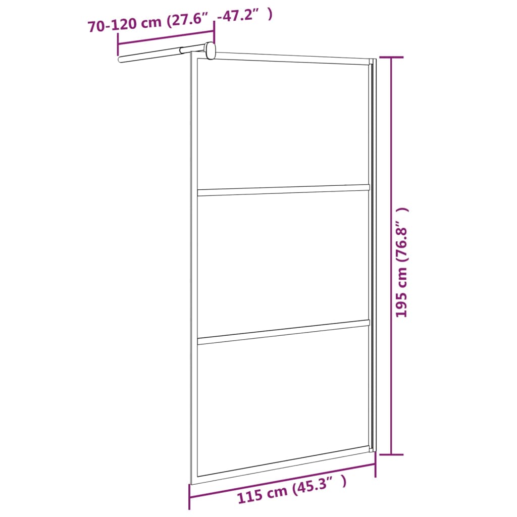 Parete Doccia Walk in 115x195 cm in Vetro Smerigliato ESG Nero - homemem39