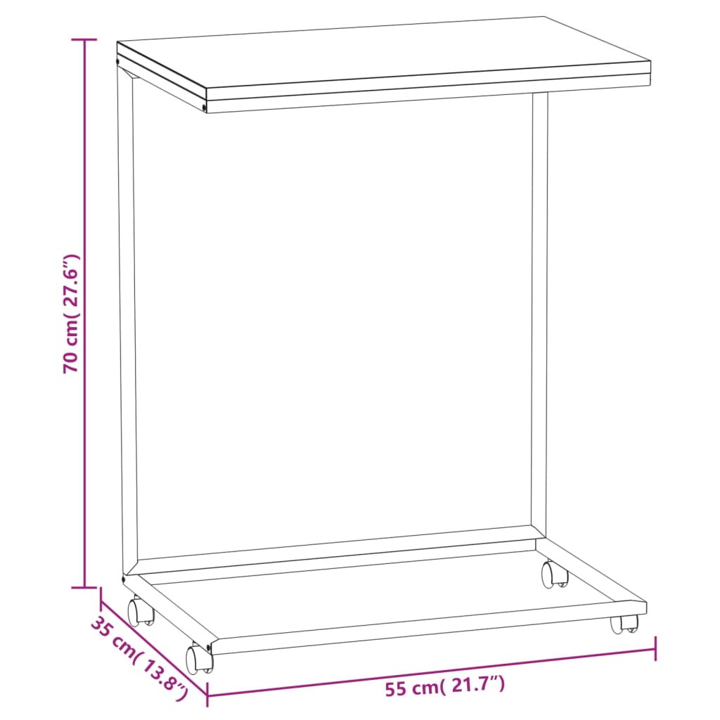 Tavolino con Ruote Nero 55x35x70 cm in Legno Multistrato - homemem39