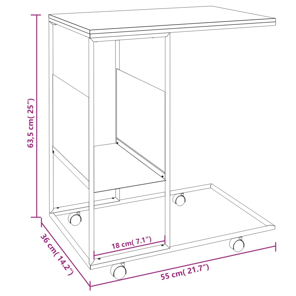 Tavolino con Ruote Nero 55x36x63,5 cm in Legno Multistrato - homemem39