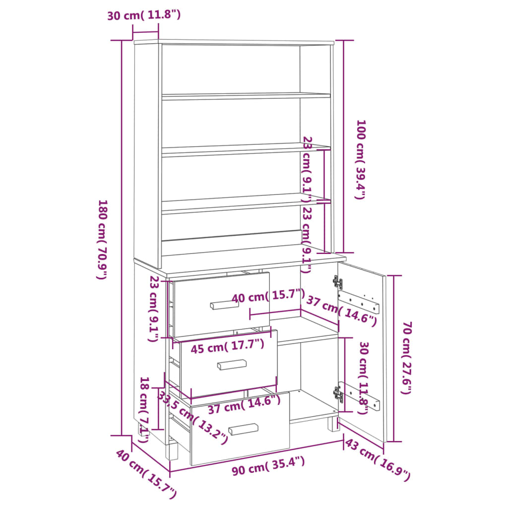 Credenza HAMAR in Legno Massello di Pino Marrone - homemem39