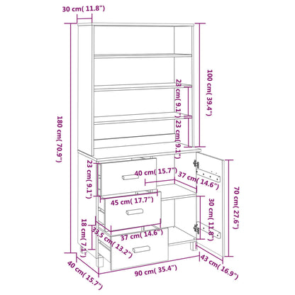 Credenza HAMAR in Legno Massello di Pino Marrone - homemem39