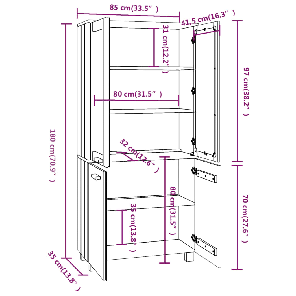 Credenza HAMAR in Legno Massello di Pino Grigio Scuro - homemem39