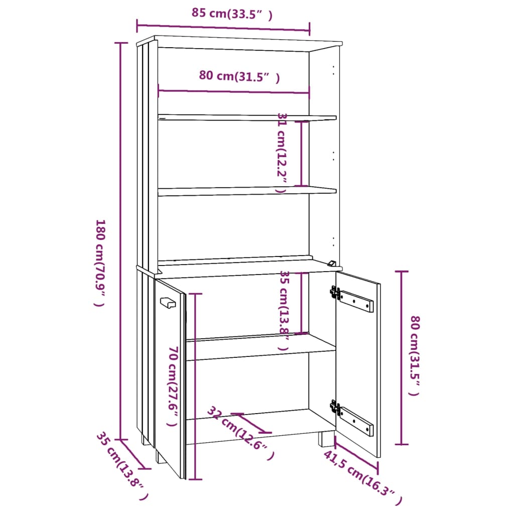 Credenza HAMAR in Legno Massello di Pino Marrone - homemem39