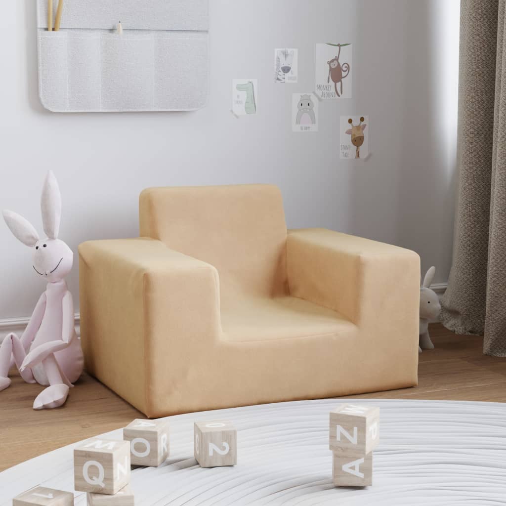 Divano per Bambini Crema in Morbido Peluche - homemem39