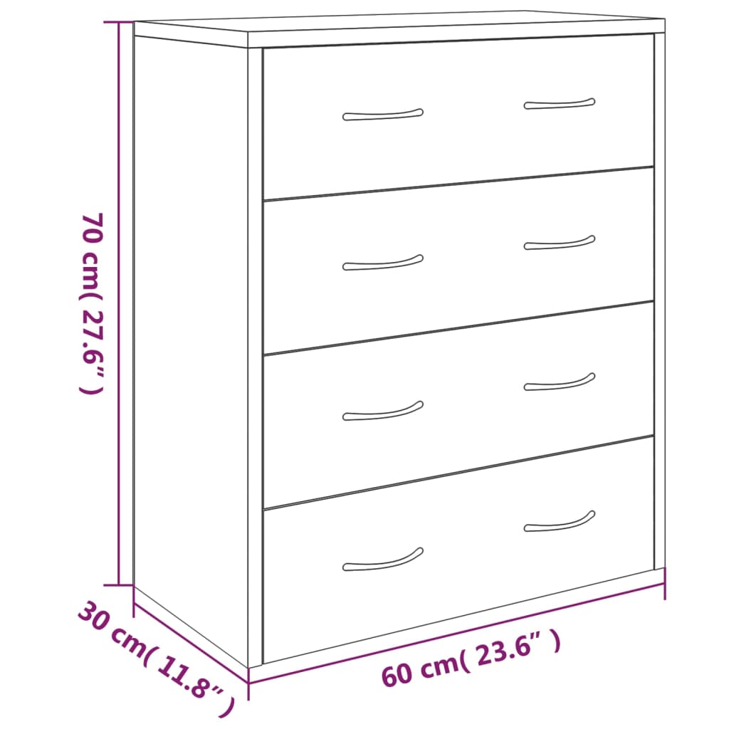 Credenza con 4 Cassetti 60x30,5x71 cm Grigio cemento - homemem39