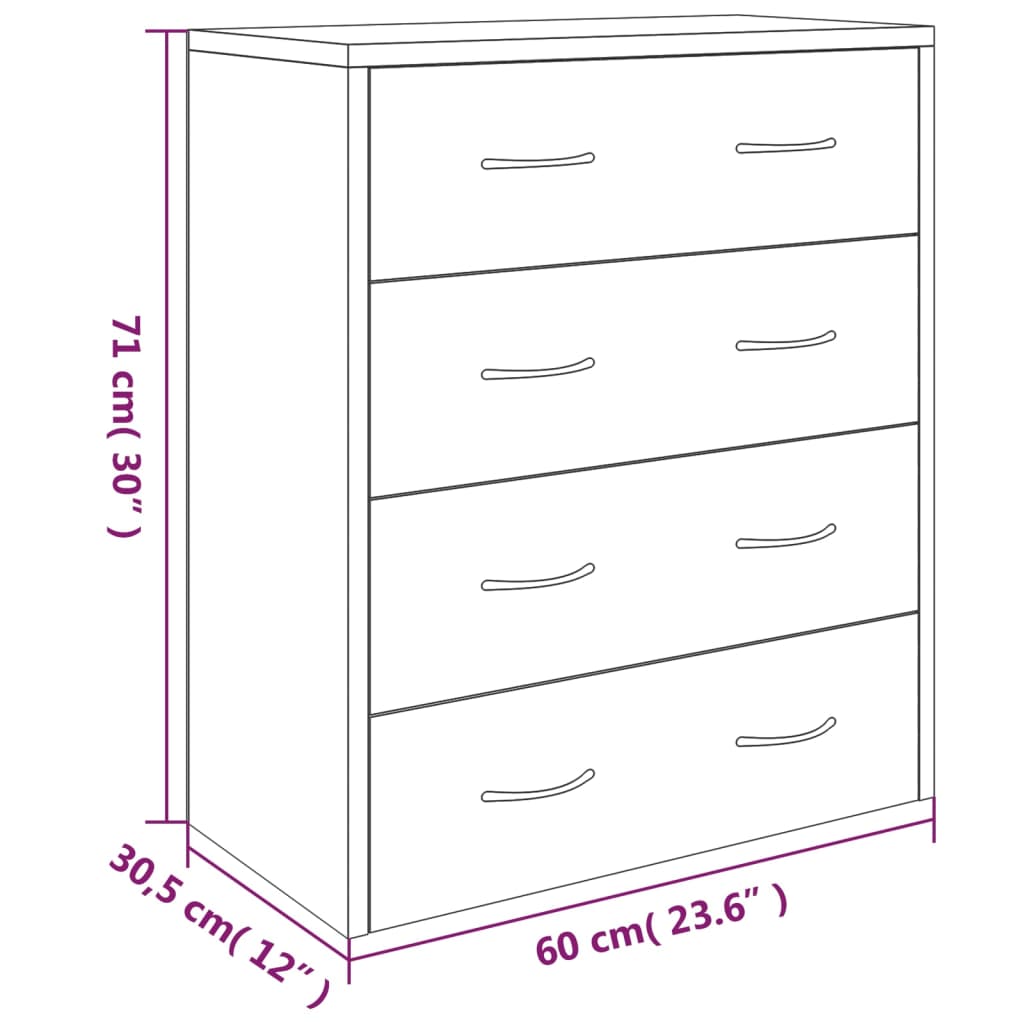 Credenza con 4 Cassetti 60x30,5x71 cm Bianco lucido - homemem39