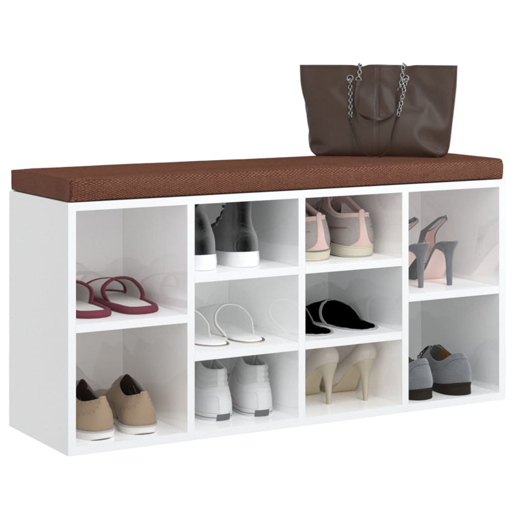 Panca Porta Scarpe Bianco Lucido 103x30x48 cm Legno Multistrato - homemem39