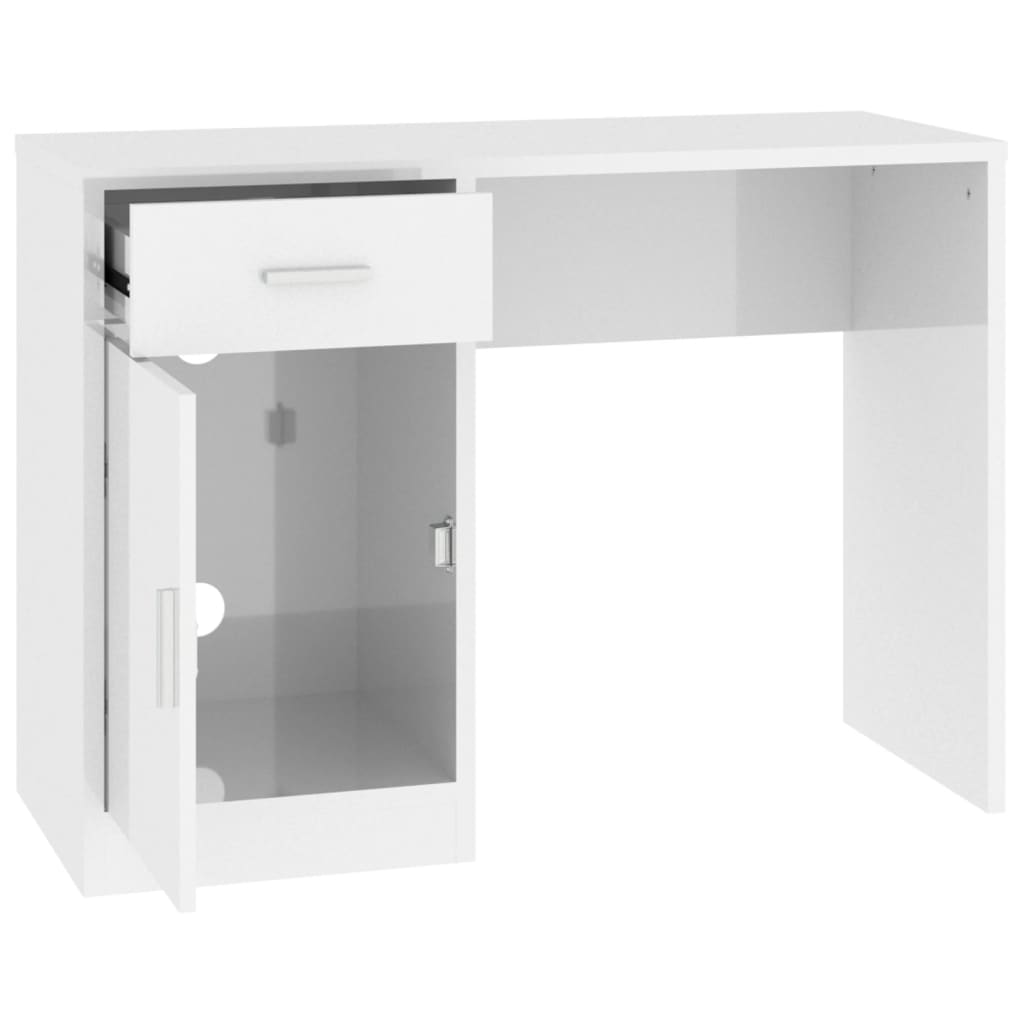 Scrivania Cassetto Bianco Lucido 100x40x73cm Legno Multistrato - homemem39