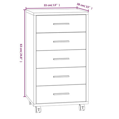 Cassettiera con Ruote rovere fumo in Legno Multistrato - homemem39