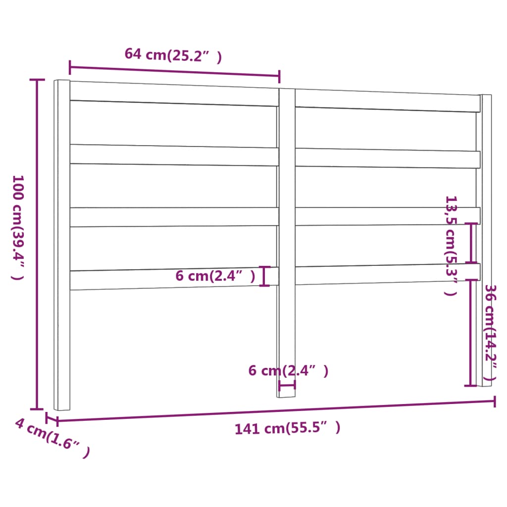 Testiera per Letto Miele 141x4x100 cm in Legno Massello di Pino - homemem39