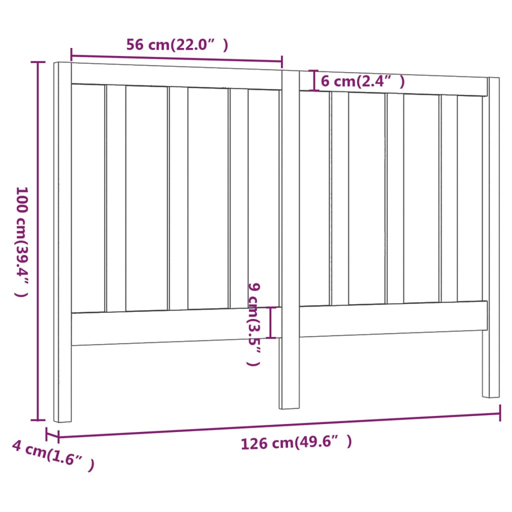 Testiera per Letto Nera 126x4x100 cm in Legno Massello di Pino - homemem39