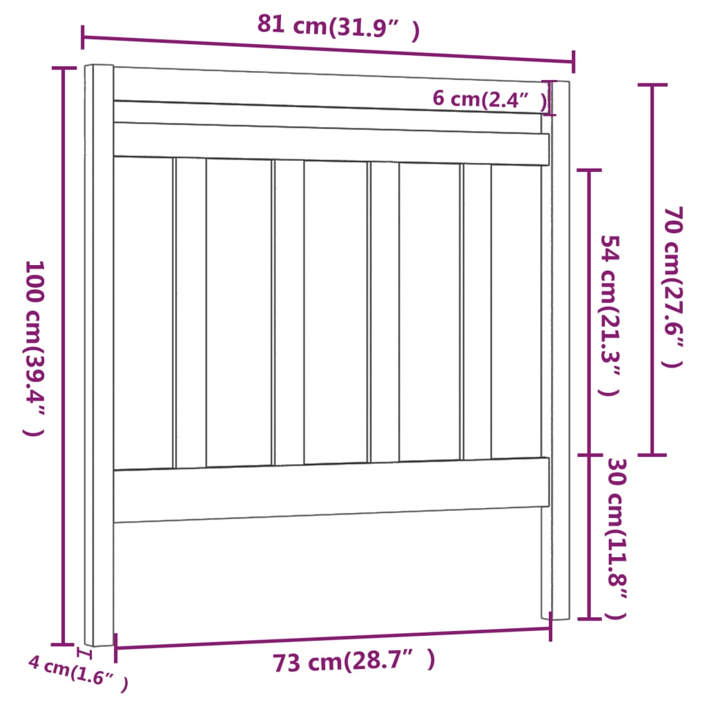 Testiera per Letto Nera 81x4x100 cm in Legno Massello di Pino - homemem39