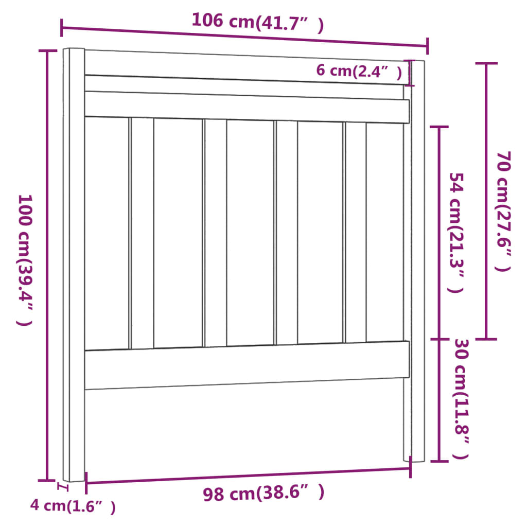 Testiera per Letto 106x4x100 cm in Legno Massello di Pino - homemem39