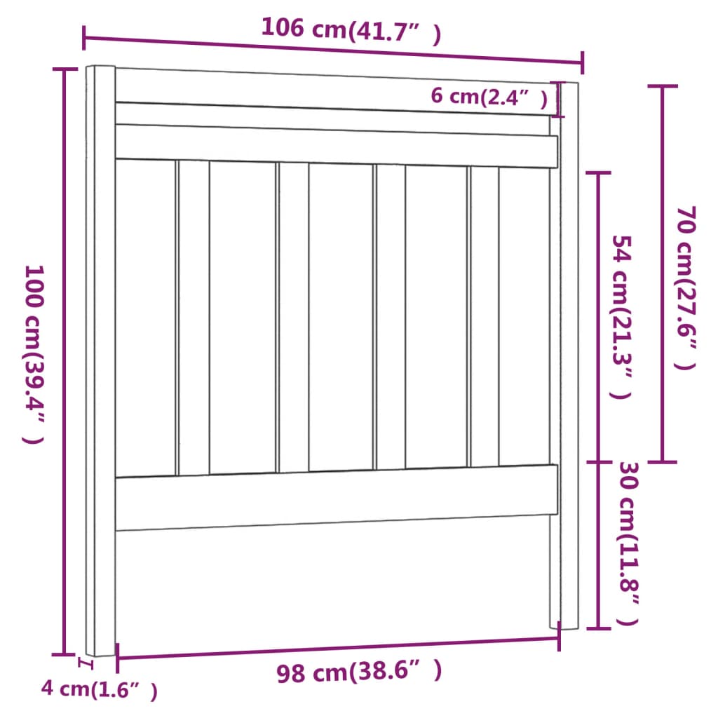 Testiera per Letto Nera 106x4x100 cm in Legno Massello di Pino - homemem39