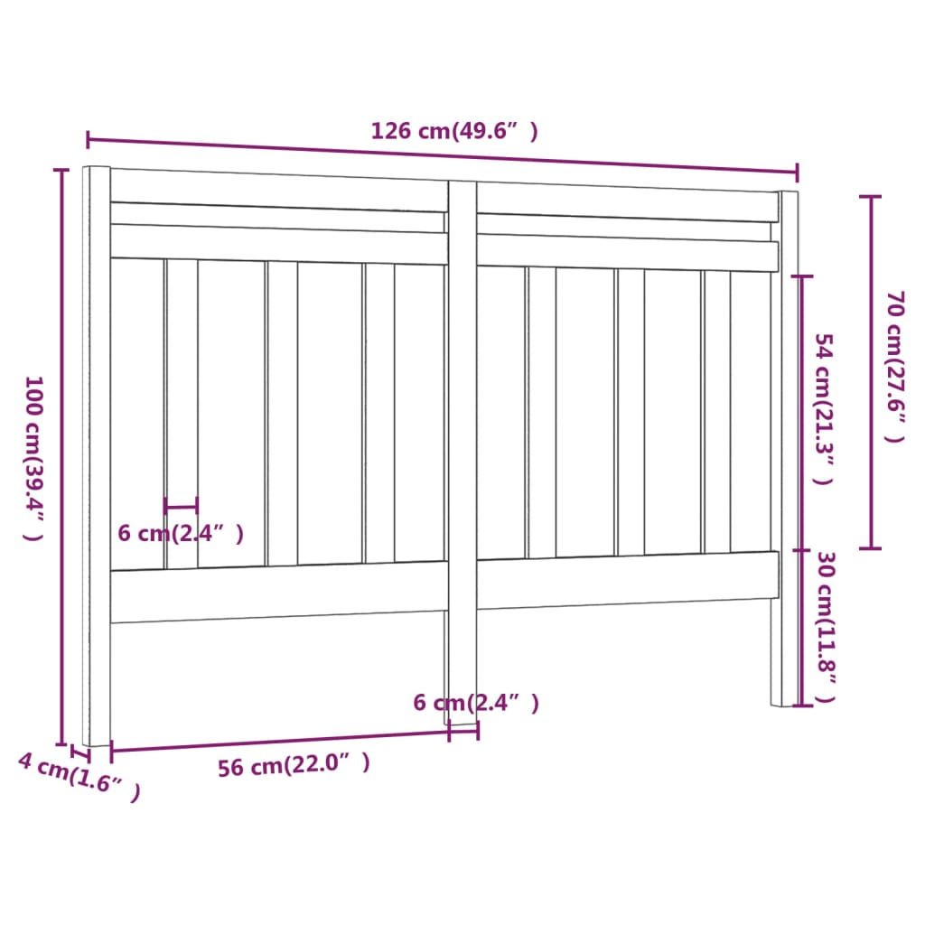 Testiera per Letto 126x4x100 cm in Legno Massello di Pino - homemem39