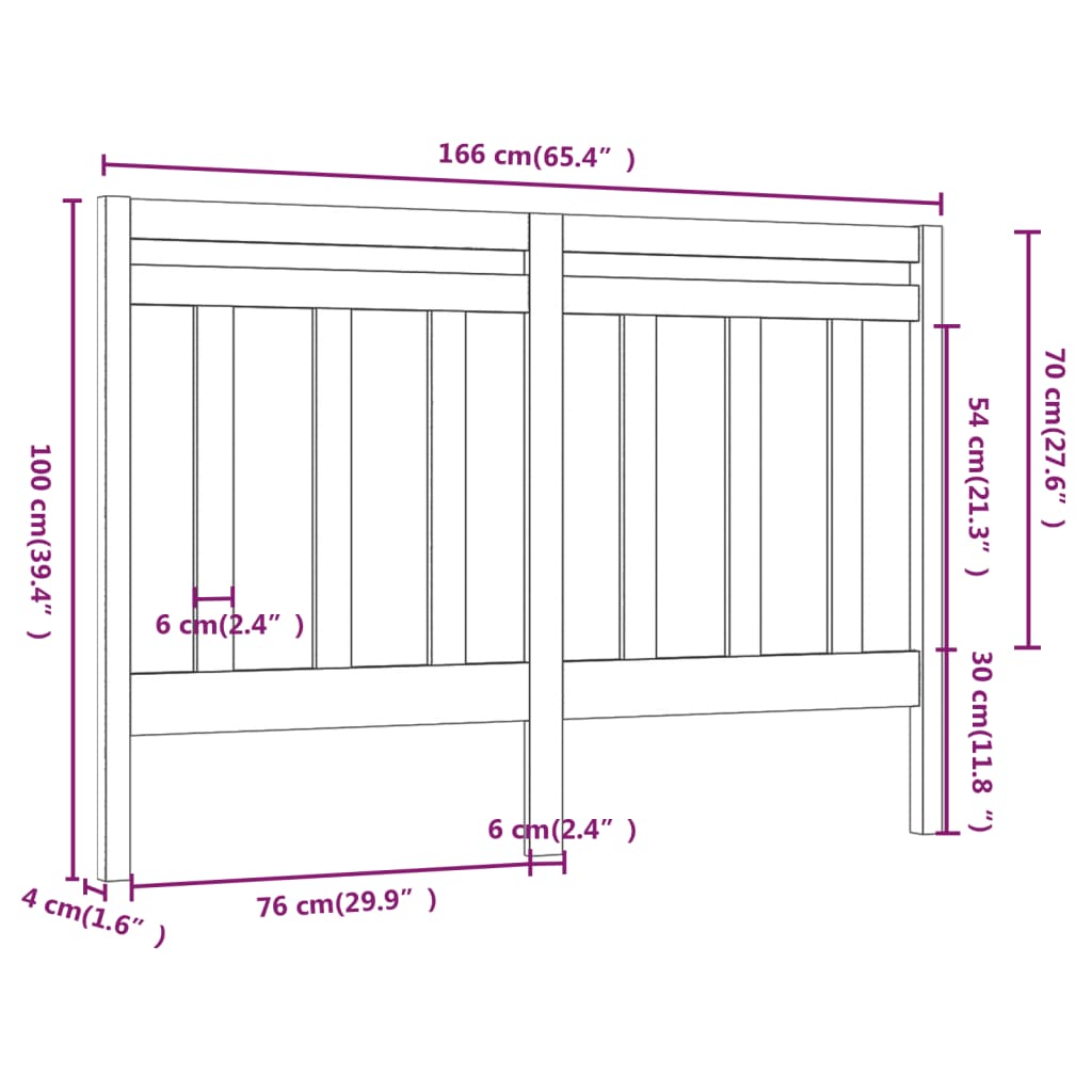 Testiera per Letto Bianca 166x4x100cm in Legno Massello di Pino - homemem39