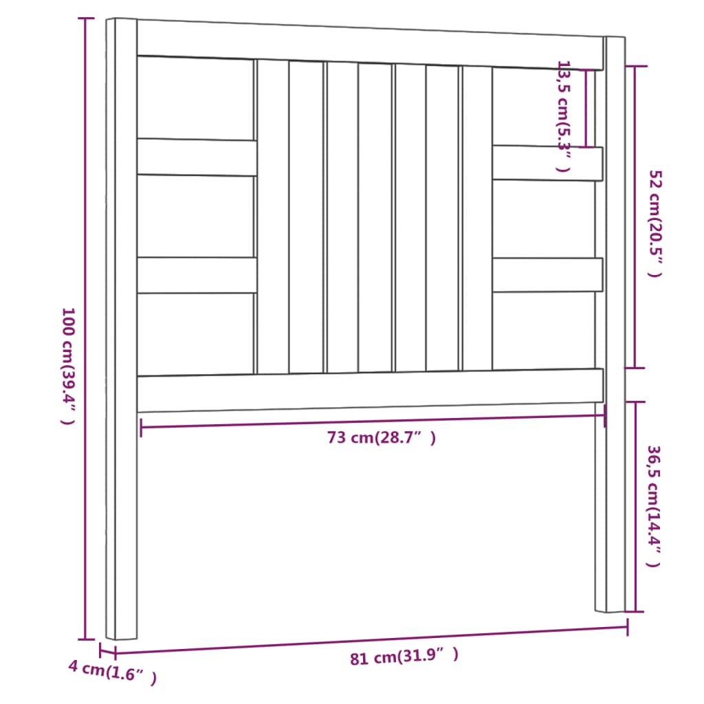 Testiera per Letto 81x4x100 cm in Legno Massello di Pino - homemem39