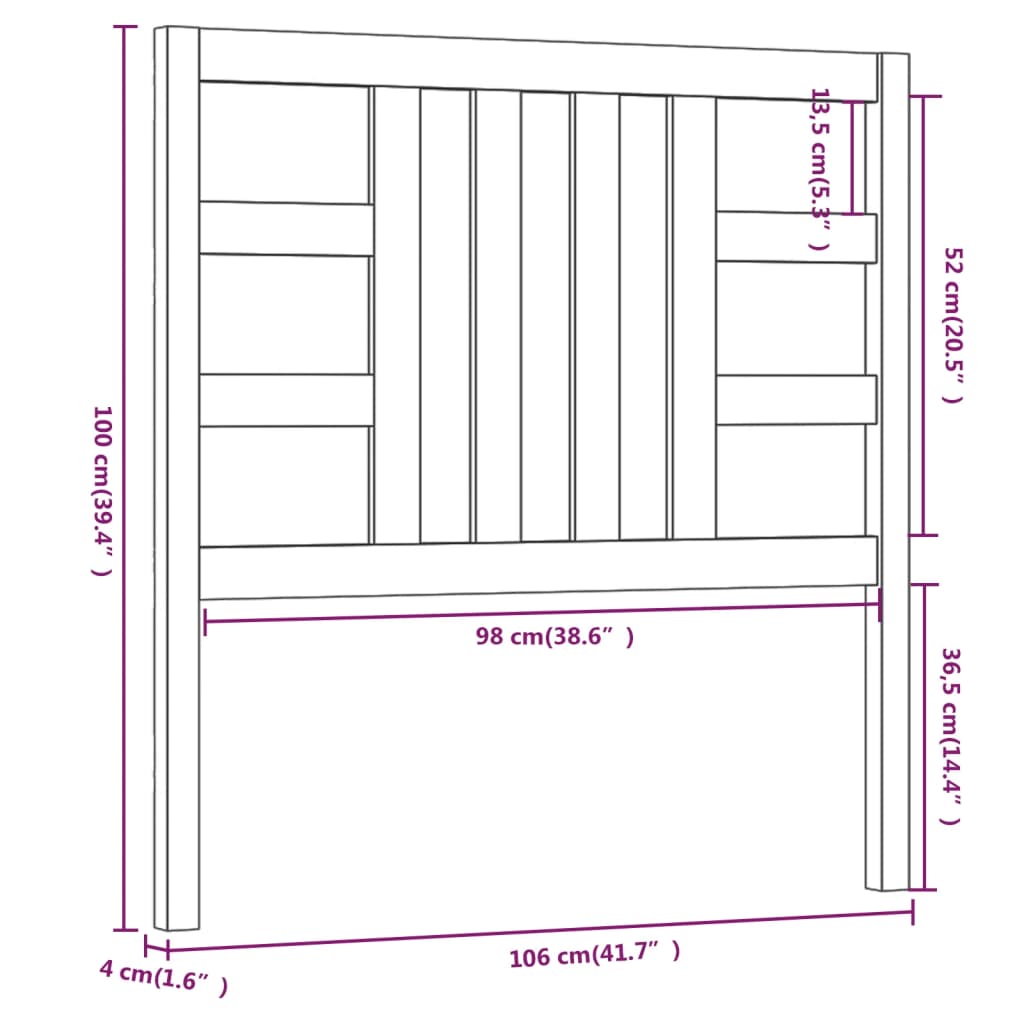 Testiera per Letto Nera 106x4x100 cm in Legno Massello di Pino - homemem39