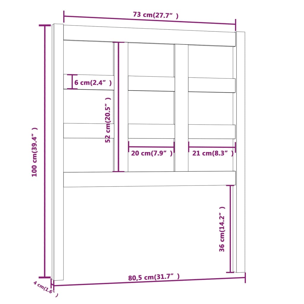 Testiera per Letto 80,5x4x100 cm in Legno Massello di Pino - homemem39