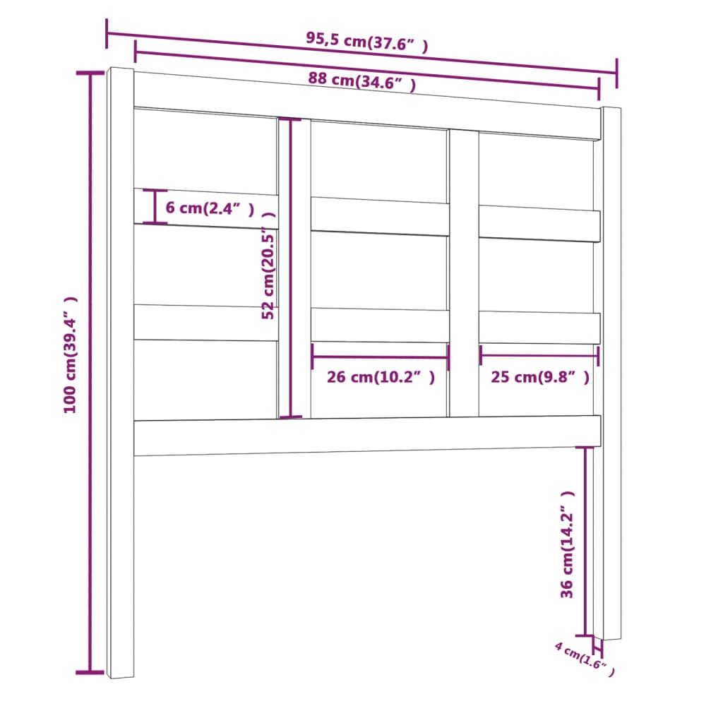 Testiera per Letto 95,5x4x100 cm in Legno Massello di Pino - homemem39