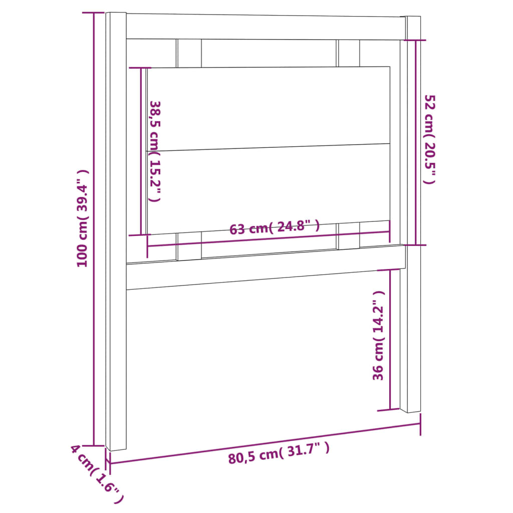 Testiera per Letto 80,5x4x100 cm in Legno Massello di Pino - homemem39