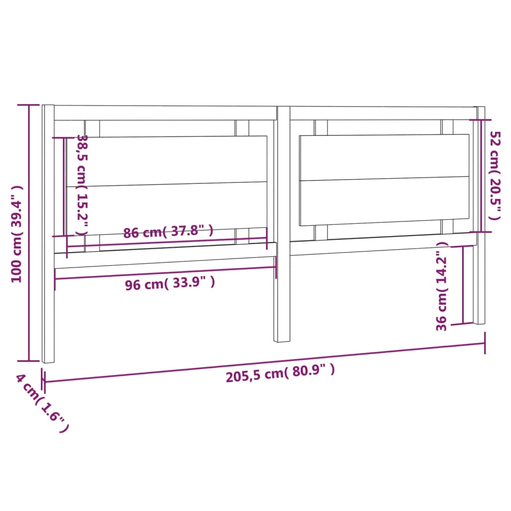 Testiera per Letto 205,5x4x100 cm in Legno Massello di Pino - homemem39