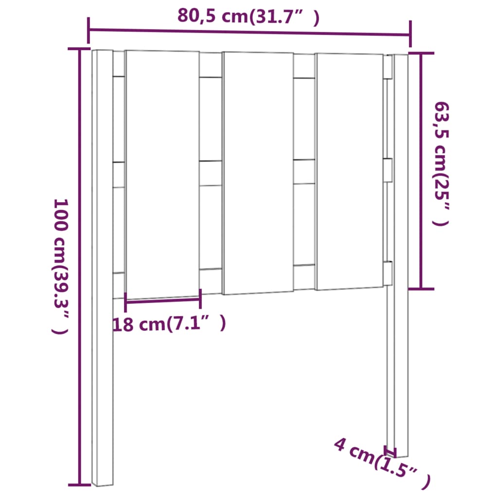 Testiera per Letto 80,5x4x100 cm in Legno Massello di Pino - homemem39