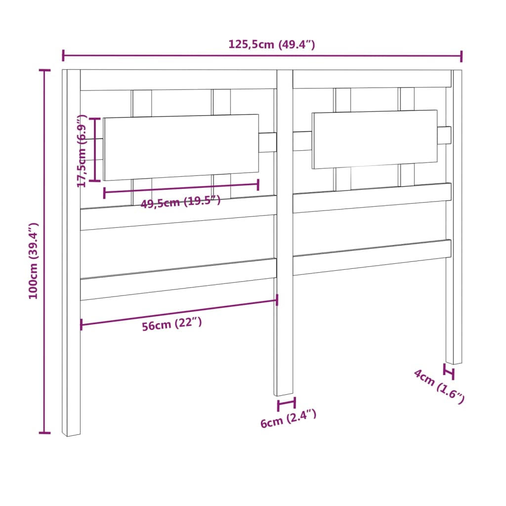 Testiera Letto 125,5x4x100 cm in Legno Massello di Pino - homemem39