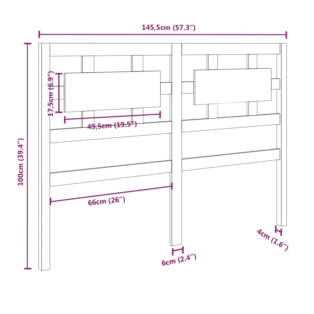 Testiera per Letto 145,5x4x100 cm in Legno Massello di Pino - homemem39