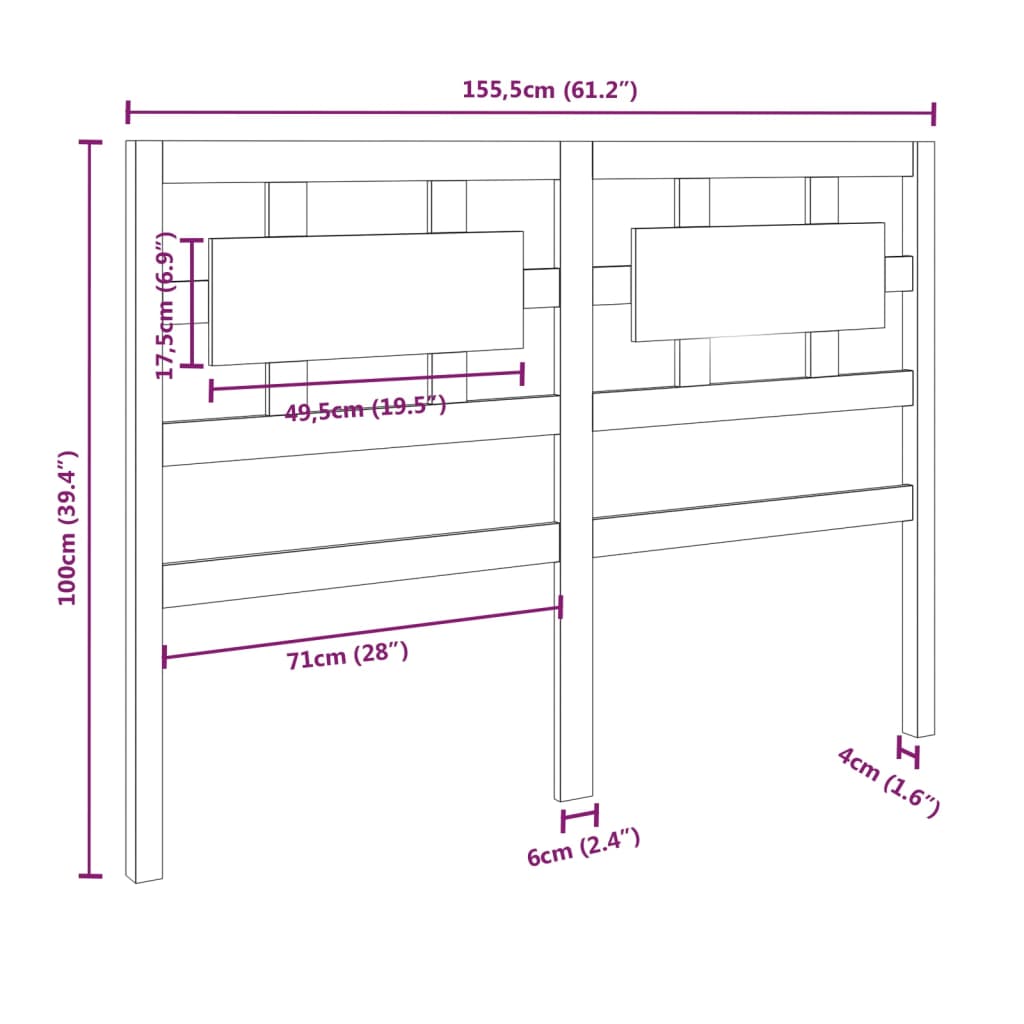 Testiera per Letto Miele 155,5x4x100 cm Legno Massello di Pino - homemem39