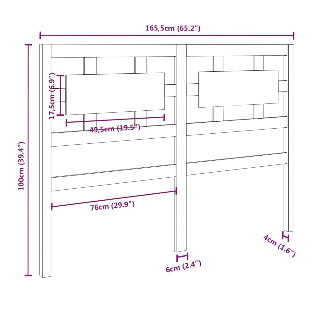 Testiera per Letto Bianca 165,5x4x100 cm Legno Massello di Pino - homemem39