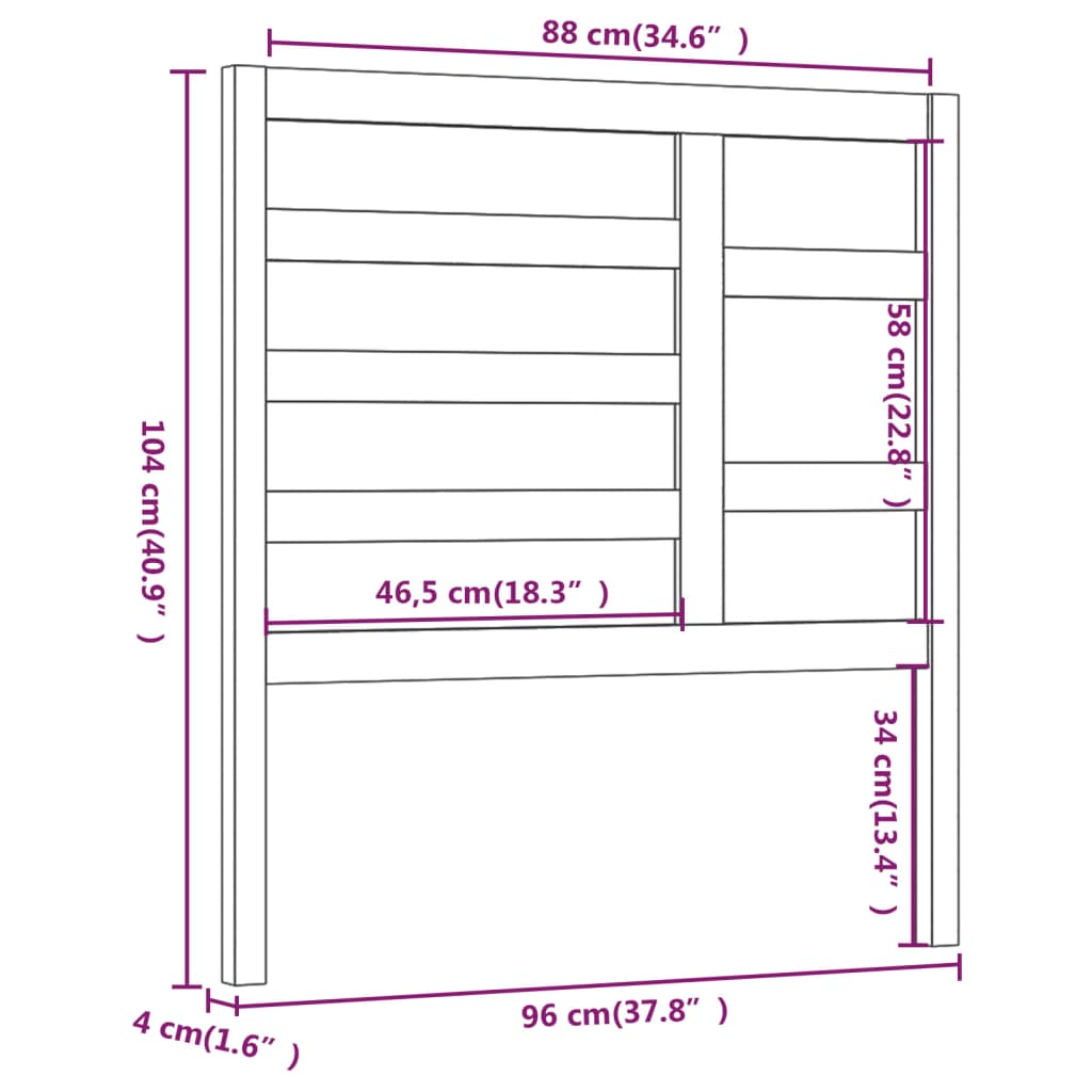 Testiera per Letto Nera 96x4x104 cm in Legno Massello di Pino - homemem39